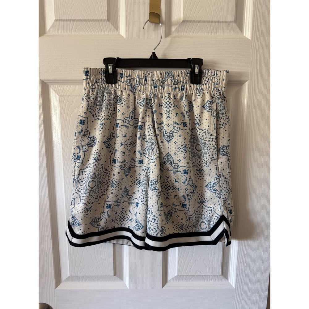 LCKR Basketball Shorts Men Medium White Blue Bandana Print Mesh Athletic Gym
